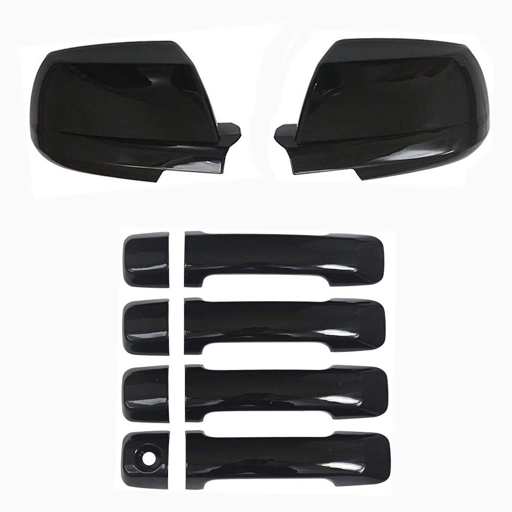YOUNGERCARRearview Mirror Covers + 4Door Handle Covers for 2007-2019 Toyota Sequoia & Tundra CREW MAX Gloss Black ABS