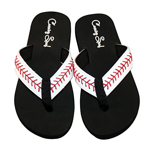 Cocomo Soul Baseball Leather Flip Flops Baseball Mom Flip Flops Baseball Sandals Baseball Flip Flops for Women4