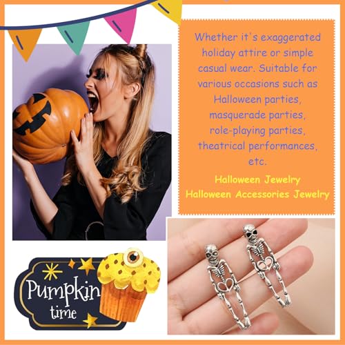 Halloween Skeleton Earrings for Women Gothic Skull Dangle Earrings Spooky Halloween Jewelry Costumes Accessories Party Favors2