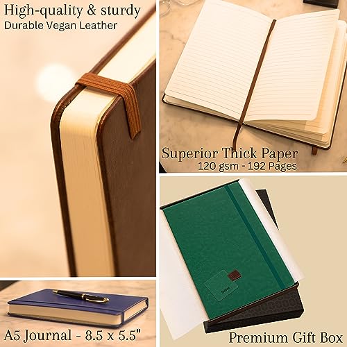 Lined-Journal-Notebook-A5-192-Thick-120-GSM-Pages-Vegan-Leather-Hardcover-with-Elastic-Closure-Lay-Flat-Design-Pen-Loop-Back-Pocket-Gift-Boxed-for-Men-Women-Saphire-Blue