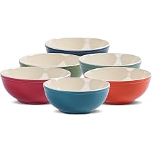 [Set of 6] 6inch Salad Bowls Ceramic 29oz Salad Serving Bowl 6 Mixed Colors Salad Bowl for Salad, Soup, Noodle, Oatmeal, Snack Apply to Kitchen, Microwave & Dishwasher Safe, Freezer Safe