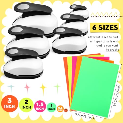 Image of CHENGU 6 Pcs Circle Punch Set 3in /2in /1.5in /1in /0.6in /0.3in Scrapbook Hole Punchers Crafting with 10 Sticker Paper Round Cutter Scrapbook for Office Supplies DIY Albums Photos(Black)