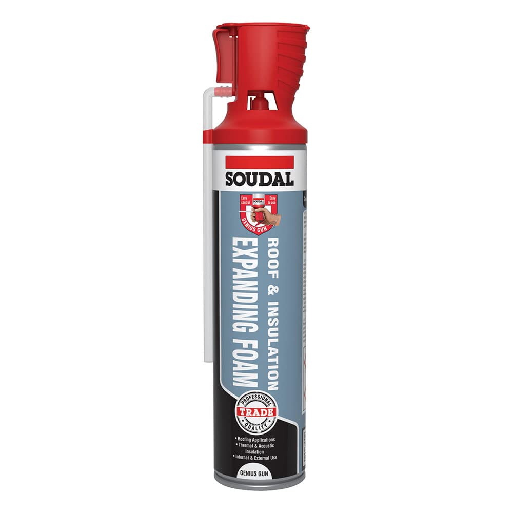 BC Profiles Soudal Roof and Insulation Polyurethane Expanding Foam Genius Gun | High Strength - Use for Filling Gaps Around Roofing and Insulation Materials - 600ml
