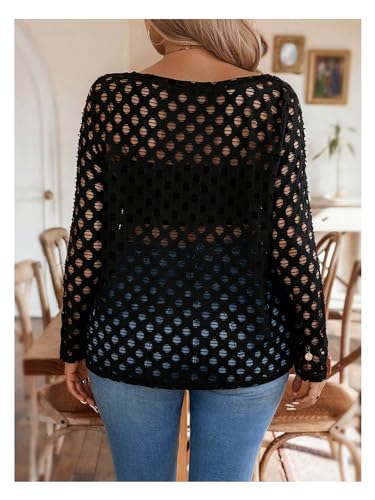 Verdusa Women's Plus Size Hollow Out Sheer Sweaters Long Sleeve Knit Pullovers Tops3