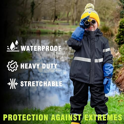 Junior Rain Suit for Boys&Girls Waterproof,Windproof,Stretchable Jacket&Pants Reflective 1-14Y2