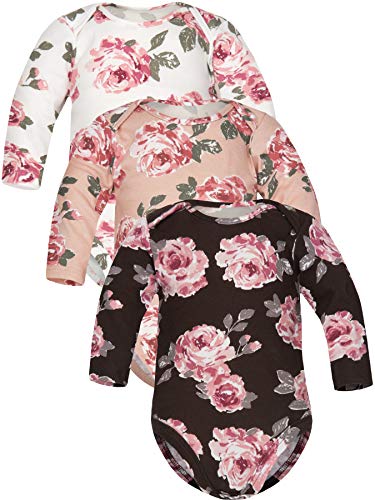 Sibinulo Garçons Filles Body Bébé Barboteuse manches longues Combinaison 100% Coton 0-3 mois lot de 3 Roses en biscuit, Blanches, Brunes Cover