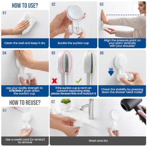 Image of TAILI Suction Shower Head Holder,Height Angle Adjustable,Universal,White