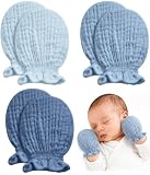 Pro Goleem Baby Mittens for Newborn Boys & Girls, Soft Organic Cotton Muslin No Scratch Gloves with Elastic Strap,Infant Essentials 0-6 Months,Neutral Dusty Blue, Baby Registry Must Haves Gift