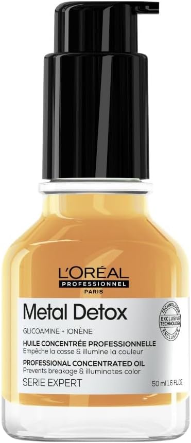 L'Oréal Professionnel, Dagelijkse Leave-in Geconcentreerde Haarolie, Voor Alle Haartypes, Beschermt Tegen Kleurverlies, Met Glicoamine, Metal Detox, 50ml
