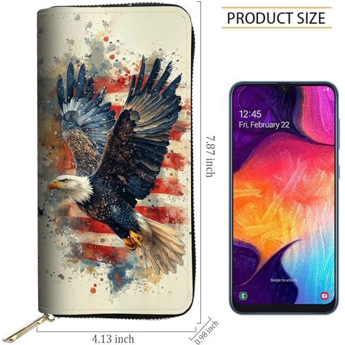 Image of RFID Blocking Leather Wallet for Women - Large Capacity Zip Around Clutch with 8 Card Slots,14 Cash Pockets & Coin Zipper,Eagle