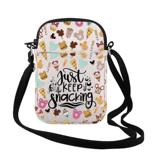 TSOTMO Snack Lover Gift Just keep Snacking Crossbody Bag Mother Sister Travel Vacation Trip Gift