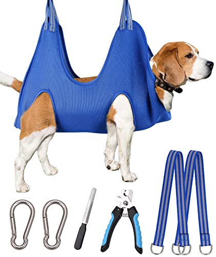 Image of Kkiimatt Pet Dog Grooming Hammock Harness, Dog Nail Hammock, Hanging Harness Nail Trimming,Grooming Sling Holder Helper for Clipping /Cutting,Hanger Restraint Bag with Nail Trimmer.