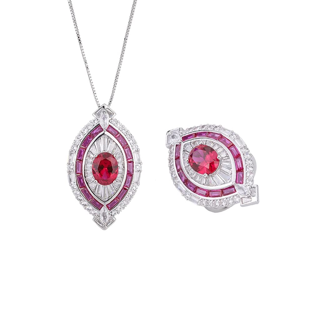 Bagues et Collier Rubis 8x10mm anti-ternissement pour Mariage
