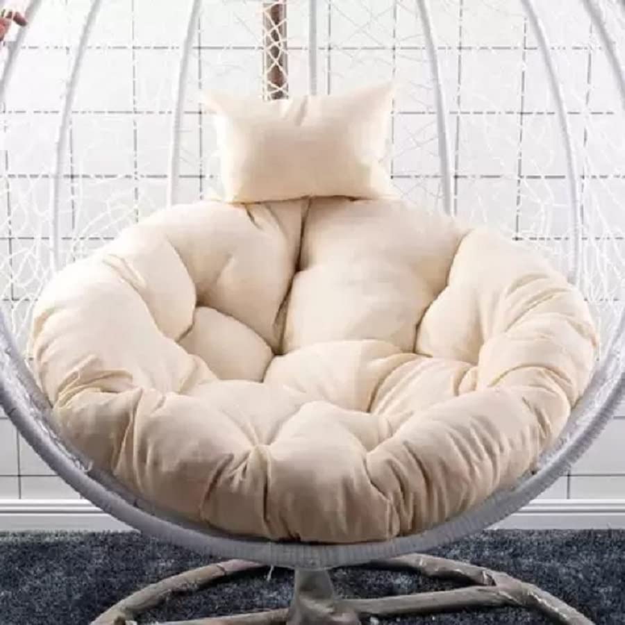 Image of KYNE Microfibre Cushion for Hanging Basket Round Shape Swing Chair Cushions for Outdoor Egg Swing Chair Garden Swing, Seat Padded Pillow Cushion (Cream)