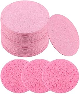 30 Count Compressed Facial Sponge, 80 mm/3.1 inch Cellulose Facial Sponges, Reusable Washing Face Sponge Pads for Facial Cleansing, Exfoliating Mask, Makeup Removal (Pink)