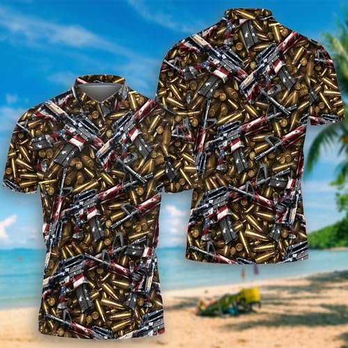 Military Gun Polo Shirts for Men-Funny Gun Golf Moisture Dry Fit Short Sleeve Shirts S68 miniatura 2