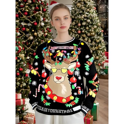 Adults Ugly Christmas Sweatshirt Crew Neck Novelty 3D Printed | S-XXL, Men Women Costume Long Sleeve Tops, Santa Claus, Elk, Snowflake Pattern, Funny Xmas Jumper, Festival Holiday Party - Image 4