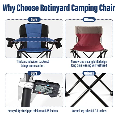 Oversized Folding Camping Chair Outdoor, Heavy Duty Foldable Lawn Chair For Adults Support 440Lbs, Collapsible Large Padded Camp Chair With Cup Holder&Carry Bag For Fishing Outside Sports Picnic(Navy) #TOP6