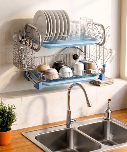 Image of AMOL Premium Stainless Steel Dish Rack | Utensils Holder | Vessels Stand | Kitchen Organizer | Drainboard Stand | Glass Hanger | Cutlery Holder | Plate Drainer | Kitchen Rack