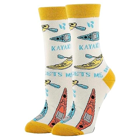 ooohyeah Women’s Funny Saying Crew Socks, Crazy Novelty Cotton Dress Socks, Kayaking Gets Cover