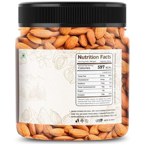 Image of LILA DRY FRUITS Almonds 100 grams | California Almond Raw and Natural Badam for Healthy Snacking | Almond for Cooking, Dieting & Breakfast | High In Minerals | Badaam Dry Fruits Perfect for Gifting
