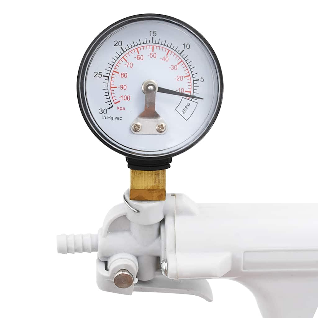 Zestaw odpowietrzania hamulców i pompy próżniowej z tworzywa sztucznego o pojemności 120 ml i zakresie pomiarowym 0-76 cm hg, w zestawie węże, adaptery i przyłącza do warsztatu, samochodu i