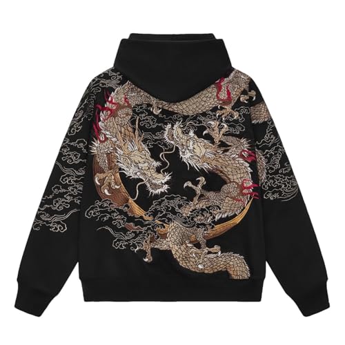 Sweat à capuche dragon brodé style chinois pour homme au look urbain