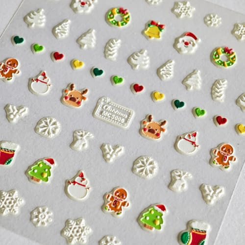 Image of Christmas Noctilucent Nail Art Stickers 5D Embossed Self Adhesive Snowman Nail Decals Christmas Tree Nail Sticker for Nails Art Design for Women Christmas Supplies Manicure Decorations Accessories