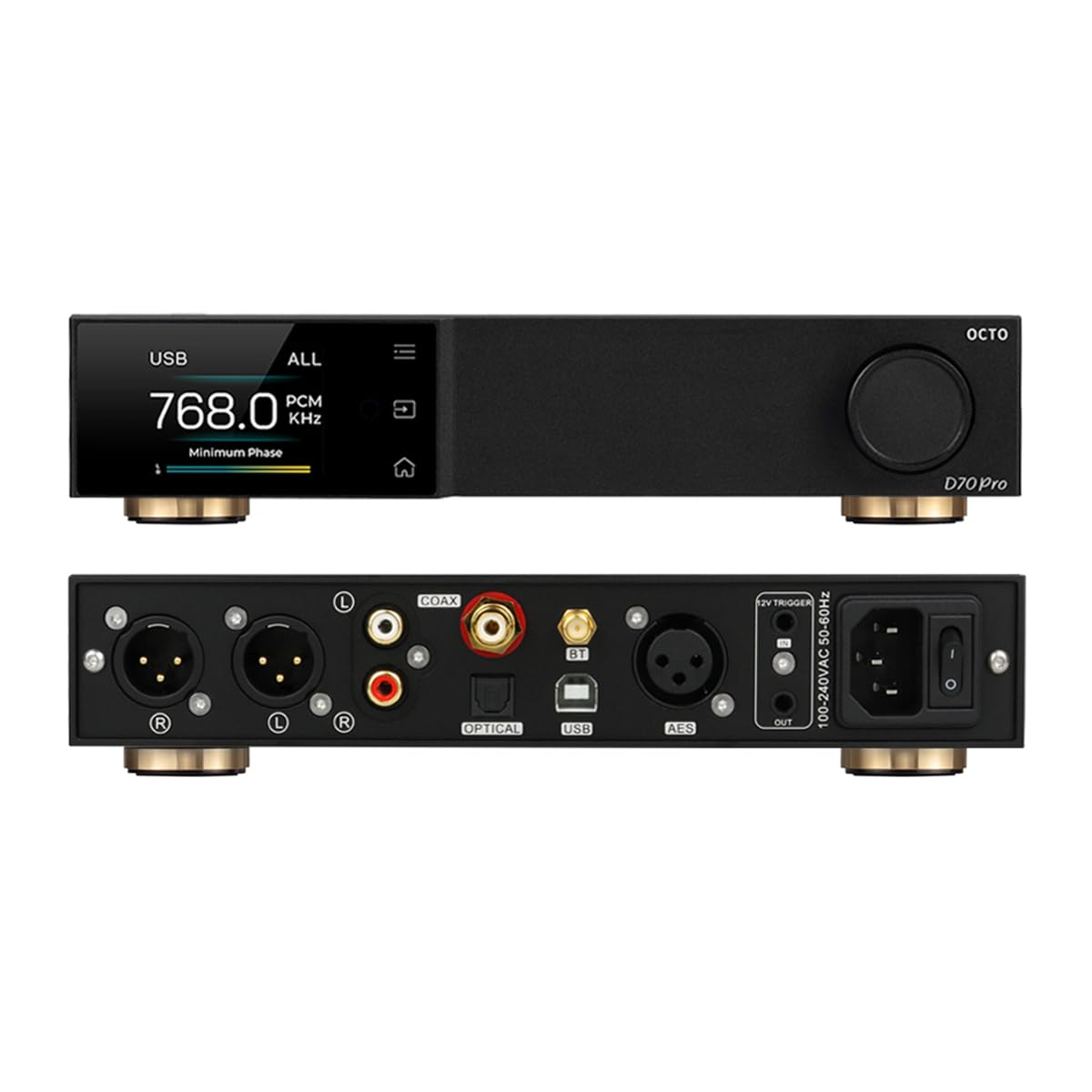 Topping D70 Pro OCTO DAC Full Bilanciato: 8x CS43198 XMOS XU316 DSD512 PCM768kHz, Bluetooth5.1 LDAC, DA ingresso USB/AES/BT/Ottico/Coassiale DAC, supporto Aurora UI/FFT/VU (Nero)