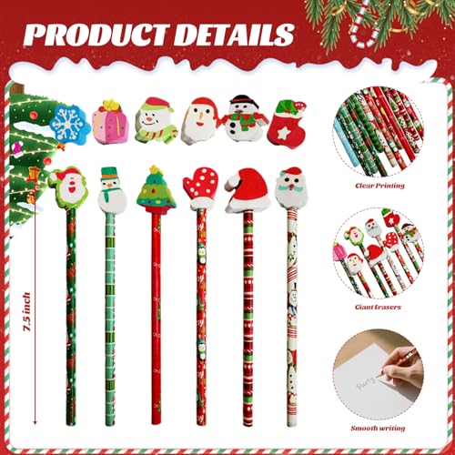 Lápices Navideños con Borradores, 36 Piezas Multicolor miniatura 4