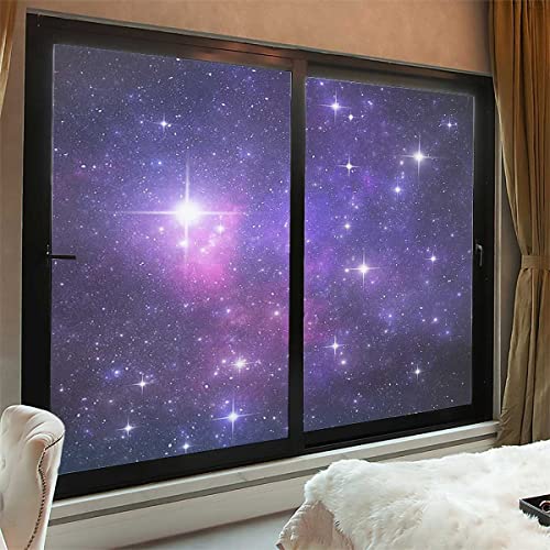 窓 めかくしシート窓ガラス 目隠しシート窓用フィルム 窓ガラスフィルム 宇宙のスターフィールド星雲ブルー 装飾ビニールウィンドウフィルム 曇りガラスステッカー 静電気でくっつくウィンドウカバー スノーフレークデザイン プライバシー装飾 幅80cm×丈160