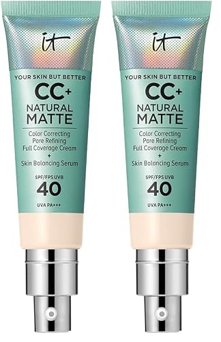 Image of IT Cosmetics Full Coverage Foundation, Natural Matte, Made with Hyaluronic Acid, SPF 40 Protection, Your Skin But Better CC+, Shade: Fair Ivory, 32ml (Pack of 2)