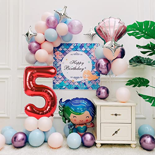 Image of 40 inch Number Balloon 0-9 Red Large Number 5 Balloons,Digital Balloons for Birthday Party Celebration Decorations Supplies, Helium Foil Number Balloons for Wedding Anniversary