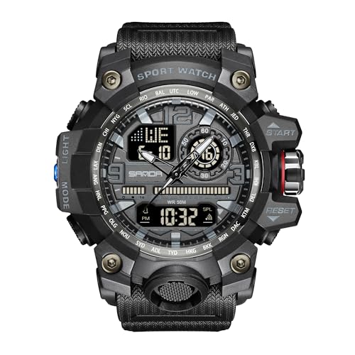 KXAITO Mens Watches Sports Outdoor Waterproof Military Watch Date Multi Function Tactics LED Face Alarm Stopwatch for Men (3133 Black)