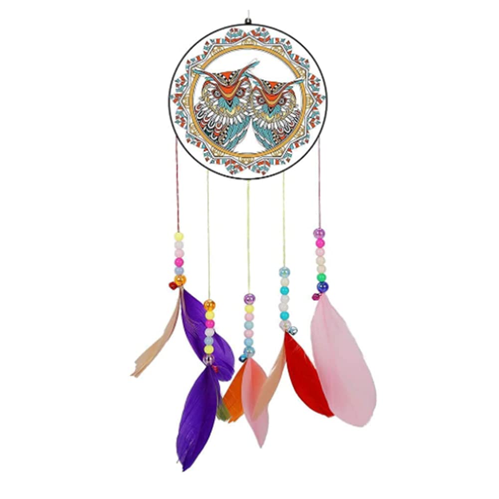 5D Diamond Painting Wind Chime Dream Catcher Kits DIY Outdoor Garden Decor Gifts Handmade Wall Hanging Home Decoration Ornament Christmas Festival Craft Gift (Two Owls 19) โ image 1