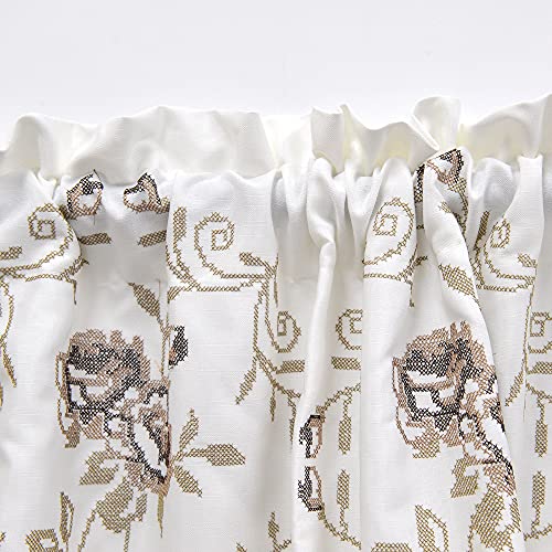 Home Soft Things 1 Piece Rose Embroidery Valance, Taupe, 60" X 19", Scalloped Flower Floral Thermal Insulated Window Curtain Valance Thick Drapes For Bedroom Decor With Rod Pocket. #TOP1
