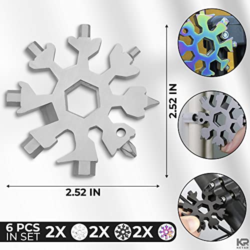 6Pcs Snowflake Multitool Keychain Screwdriver - Pocket Screwdriver Keychain Bottle Opener Keychain Multitool Key Can Opener - Snowy Portable 18-In-1 Stainless Steel Snowflake Multi-Tool For Men #TOP1