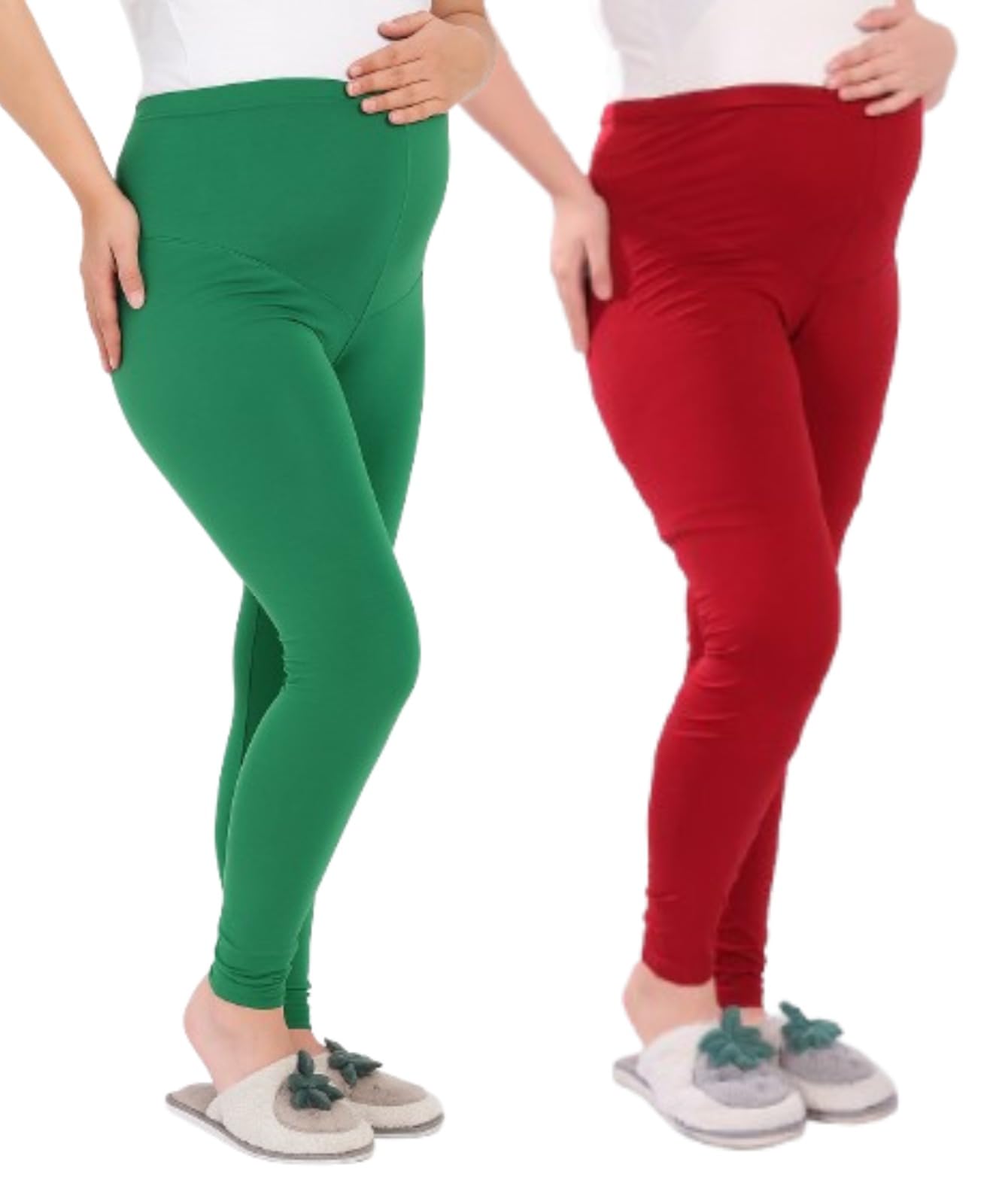 tummy Pregnancy Maternity Leggings for Women | High Waist Belly Support Yoga Pants | Soft Stretch Activewear Tights for Workout, Running, Gym, Casual & Everyday Wear - Pista Green/Red, 2XL-picture-27