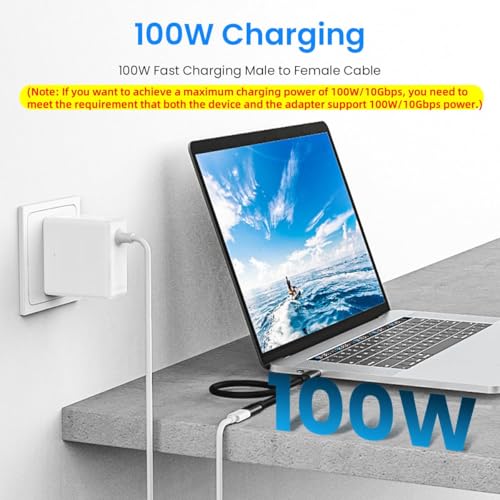 Image of USB C Extension Cable 1 Meter, 60W USB Type C Male to Female Fast Charging Cable, Compatible with iPad Pro, MacBook Pro, Dell, Black