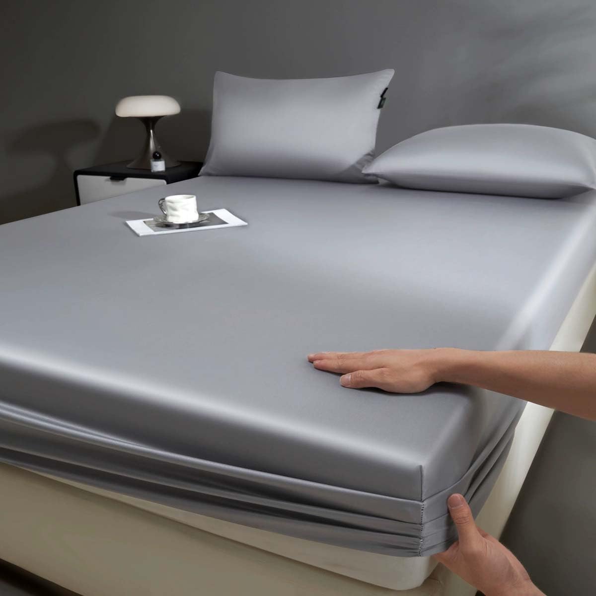 Lenzuolo con angoli rinfrescanti, con tasca profonda, elastico, morbido, resistente allo sbiadimento, comodo, traspirante, estivo, per sudorazione notturna (180 x 200 cm, grigio)