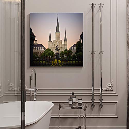 Yokou Canvas Wall Art New Orleans Castle Garden Louisiana States Sculpture Framed Square Oil Painting Artwork Print On Wrapped Canvas For Walls For Kitchen Living Room, 20"X20" #TOP4