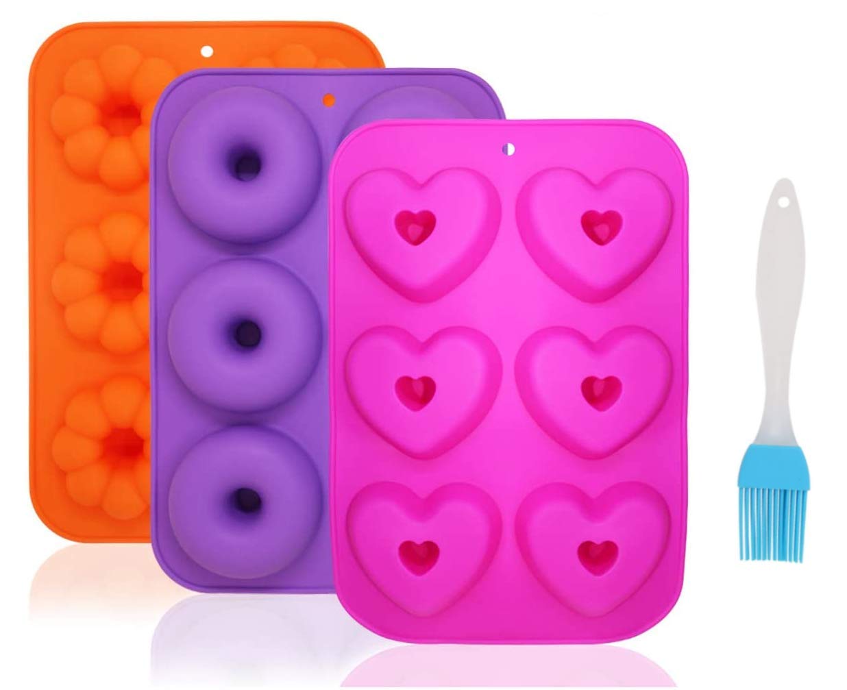 Kaishuai Orange/Purple/Pink - Donut Mould Silicone Pastry Mould-Silicone Donut Moulds - Non-Stick Doughnut Mould - Silicone Cake Cookie Trays
