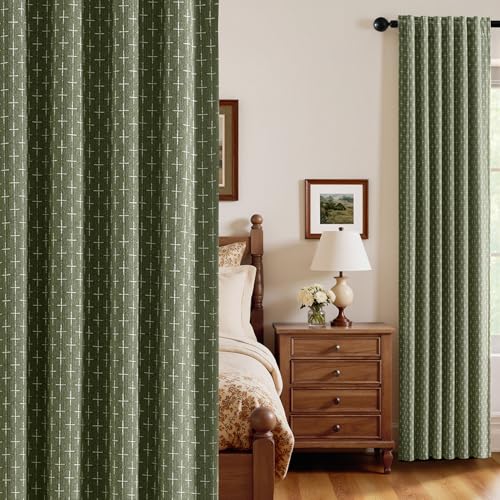 MIULEE 100% Blackout Decorative Linen Striped Curtains with Geometric Pattern,