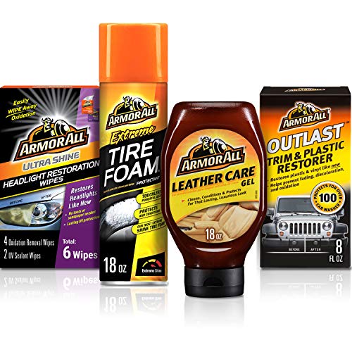 Armor All Tire and Leather Care Kit (4 Items) - Includes Leather Conditioner & Wheel Restoration, 19119