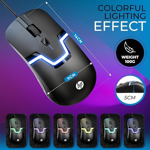 Image of HP Wired RGB Gaming Mouse High Performance USB Mouse with Optical Sensor, 3 Buttons, 7 Color LED for Computer Notebook Laptop Office PC Home