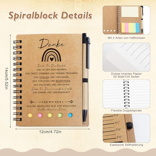 4 Teiliges Dankeschön Geschenk für Lehrer Betreuer , Danke Geschenk mit Kraftpapier Notizbuch Organzabeutel , Mitarbeiter Abschied Geschenk für Kollegen Lehrer Kindergarten Abschlussfeier Ruhestand