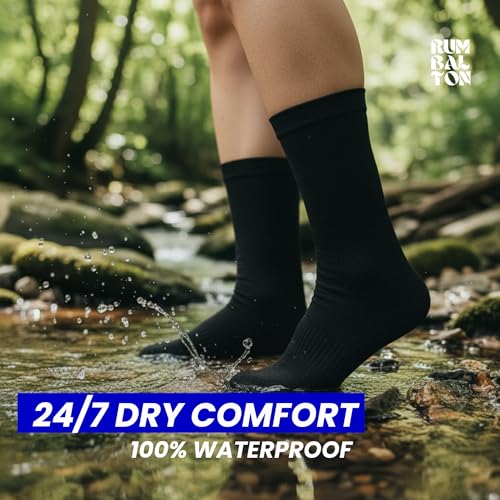 Image of Waterproof Socks - No Sipage, Breathable Over-Ankle Unisex for Men & Women, Hiking, Trekking, Walking, Cycling, Fishing, Running & Outdoor (IN, Alpha, L, Black & Grey Pattern)