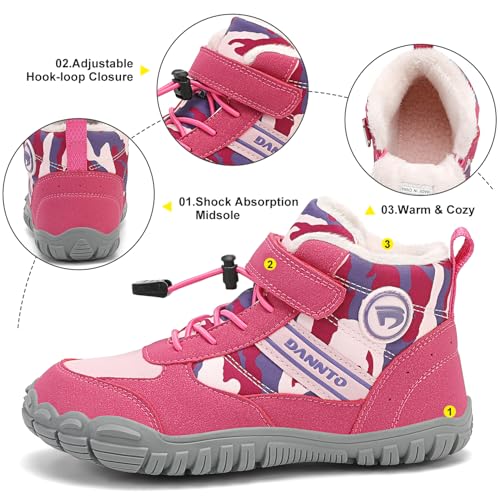Dannto Kids Winter Snow Boots Boys Girls Wide Toe Box Warm Barefoot Hiking Shoes Fur Lined Outdoor Ankle Walking Boots3