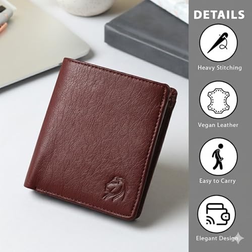 Image of VEMILIO Mens Wallet Belt Combo | Vegan Leather Bi-Fold Wallet with Coin Pocket & Reversible Belt | Gift Combo Set for Men & Boys (Brown)