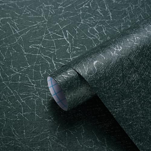Safiyya 393"x 17.3" Peel and Stick Wallpaper Blackish Green Silk Wallpaper Textured Green Contact Paper Removable Modern Solid Color Contact Paper for Walls Vinyl Rolls
